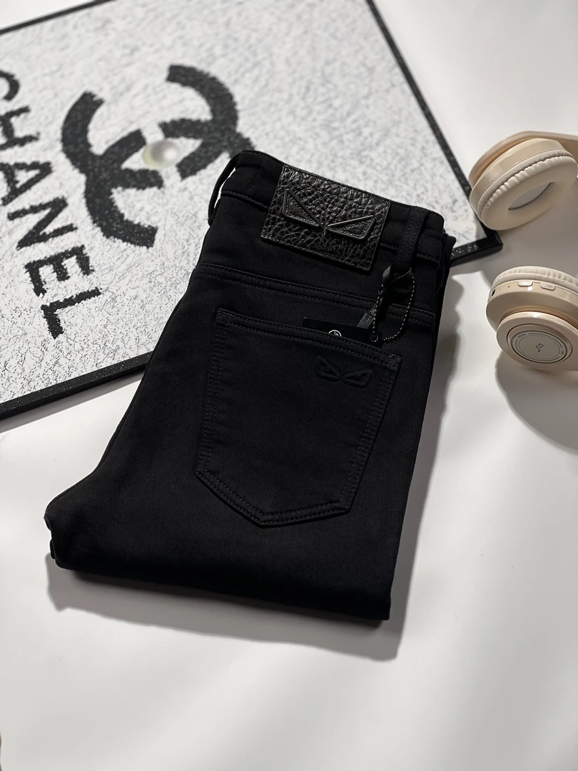 《LY新春款》欧货轻奢不掉色纯黑牛仔裤高端男弹力修身直筒欧货男装