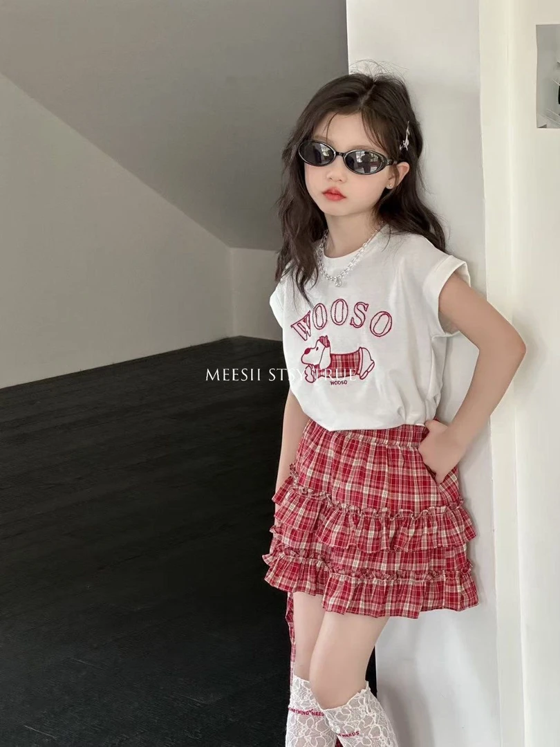 女童短袖套装2025夏季儿童新款洋气印花短袖上衣女宝宝蛋糕两件套