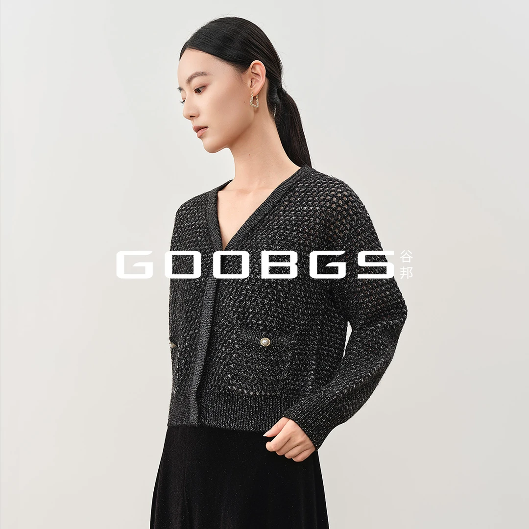 GOOBGS毛针织开衫气质显瘦设计感毛衣上衣B5474506