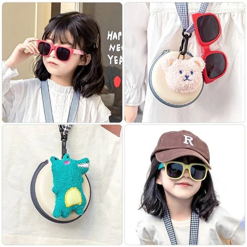 儿童墨镜可折叠小童眼镜圆形卡通可爱儿童太阳镜防紫外线收纳盒