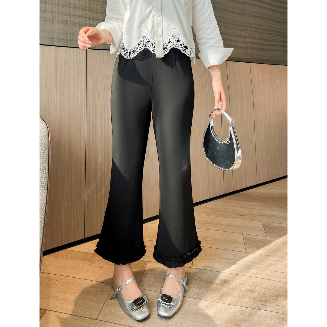 【秋季新款】大码百分百大码花边微喇休闲裤2068YF