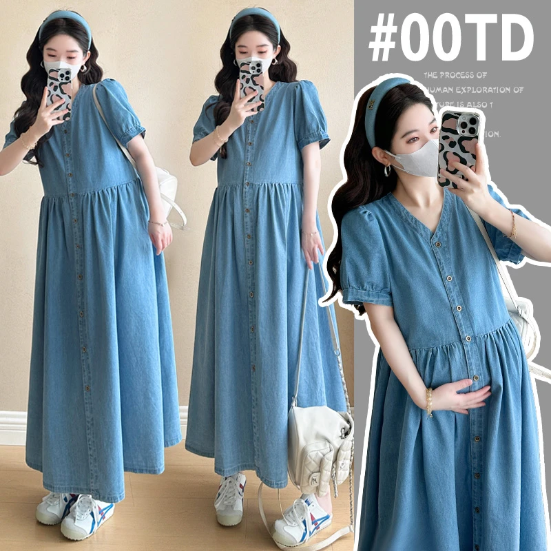 时尚高级感孕妇装夏装连衣裙夏季韩版宽松裙子薄款竹节牛仔可哺乳