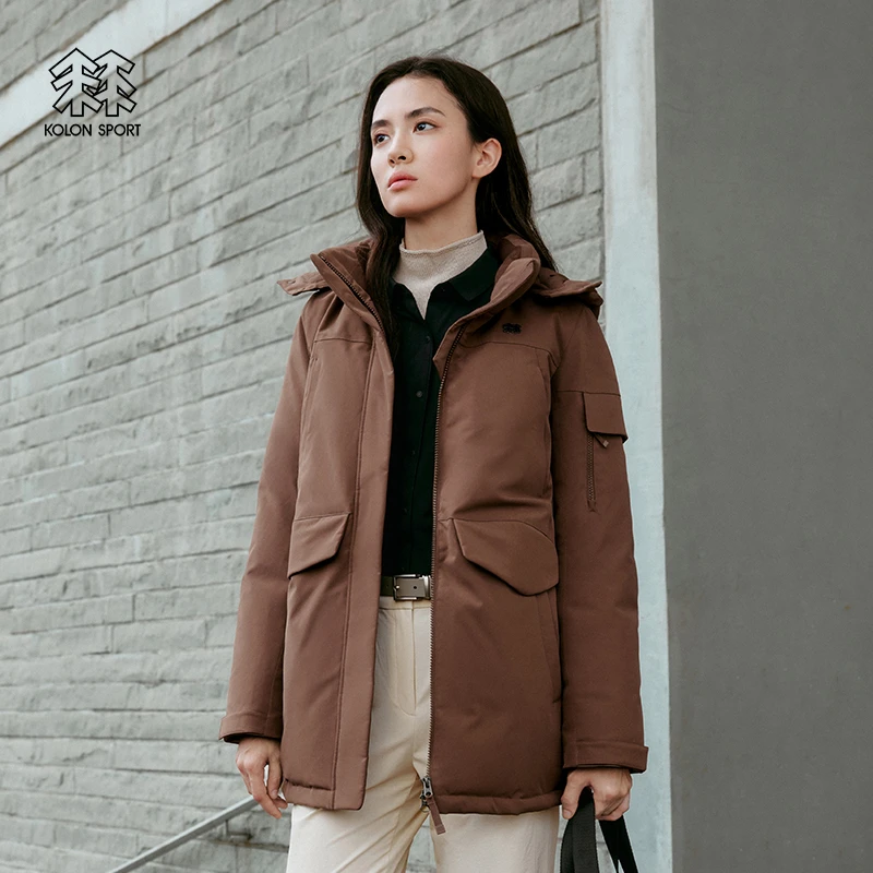 KOLON SPORT可隆羽绒服防水防风透湿女士中量毛领连帽鹅绒服