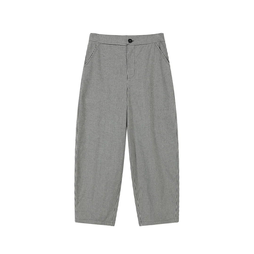 2025年黑白格全棉休闲宽松束脚裤