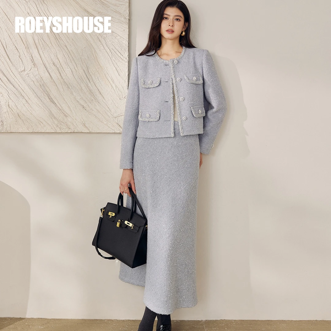 明日有雨丨罗衣法式小香风套装女冬绵羊毛外套半身裙两件套13074