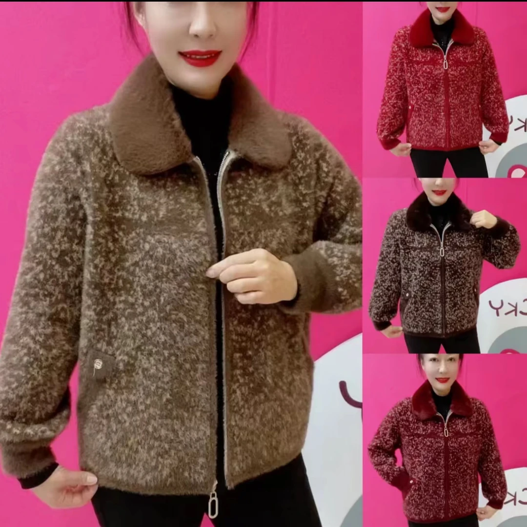 中老年妈妈秋冬绒面拉链加厚洋气减龄短款外套女装上衣