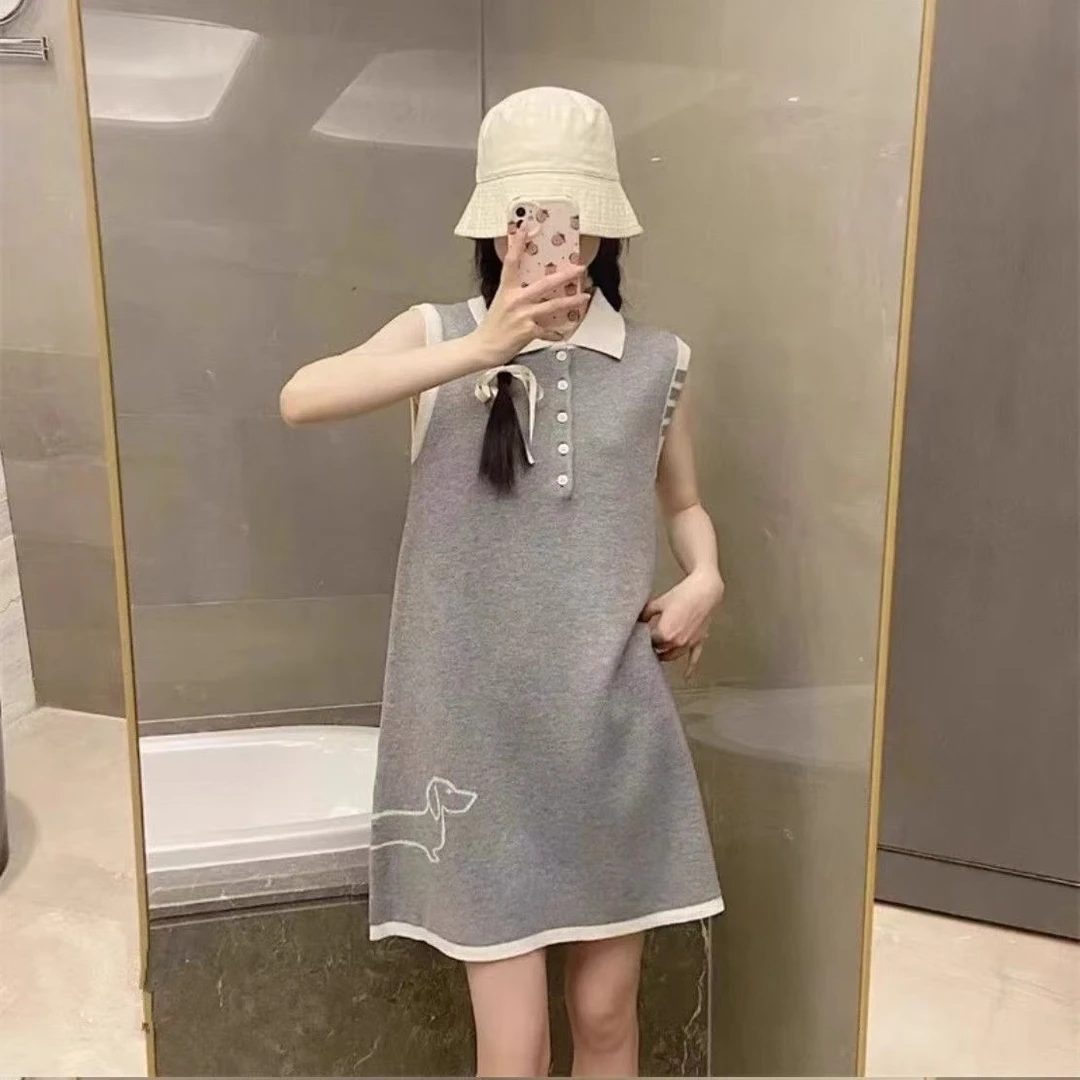 夏季新款纯欲风镂空针织收腰显瘦无袖背心连衣裙女