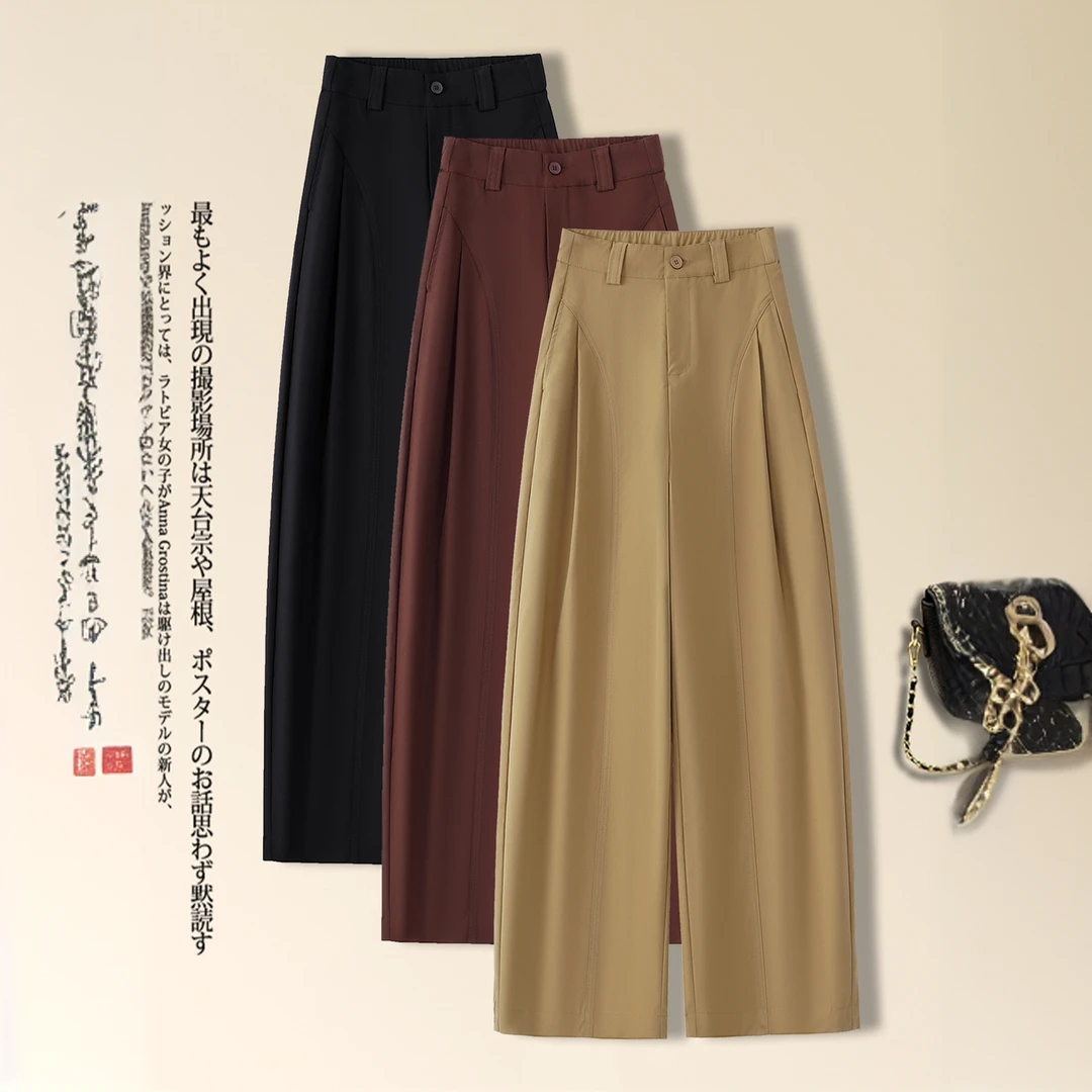 今年流行爆款休闲贝斯裤女2025秋季新款高腰宽松设计感显瘦弯刀裤