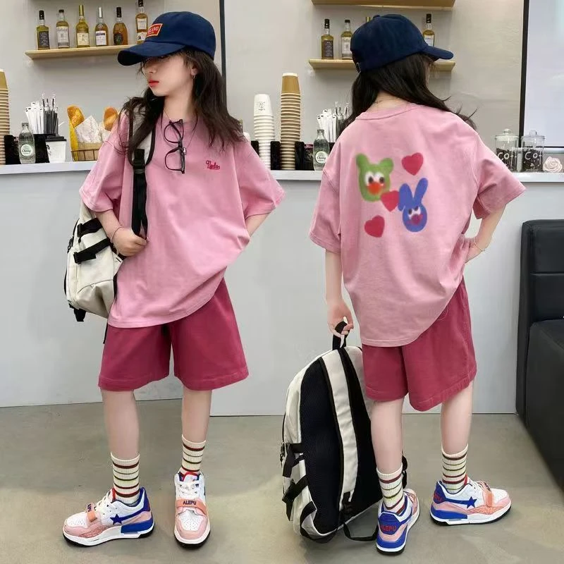 【现货】女童夏装2025新款爆款6-12岁15岁中大童小女孩休闲运动套装