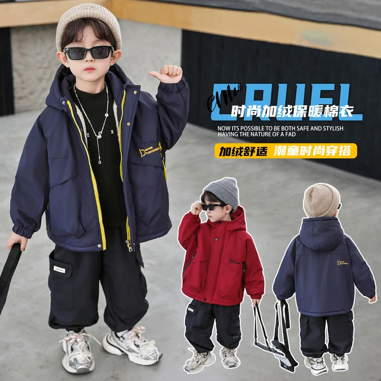 男童冬装绣花兔毛派克服2025冬季新款儿童帅气加厚潮款棉衣中小童