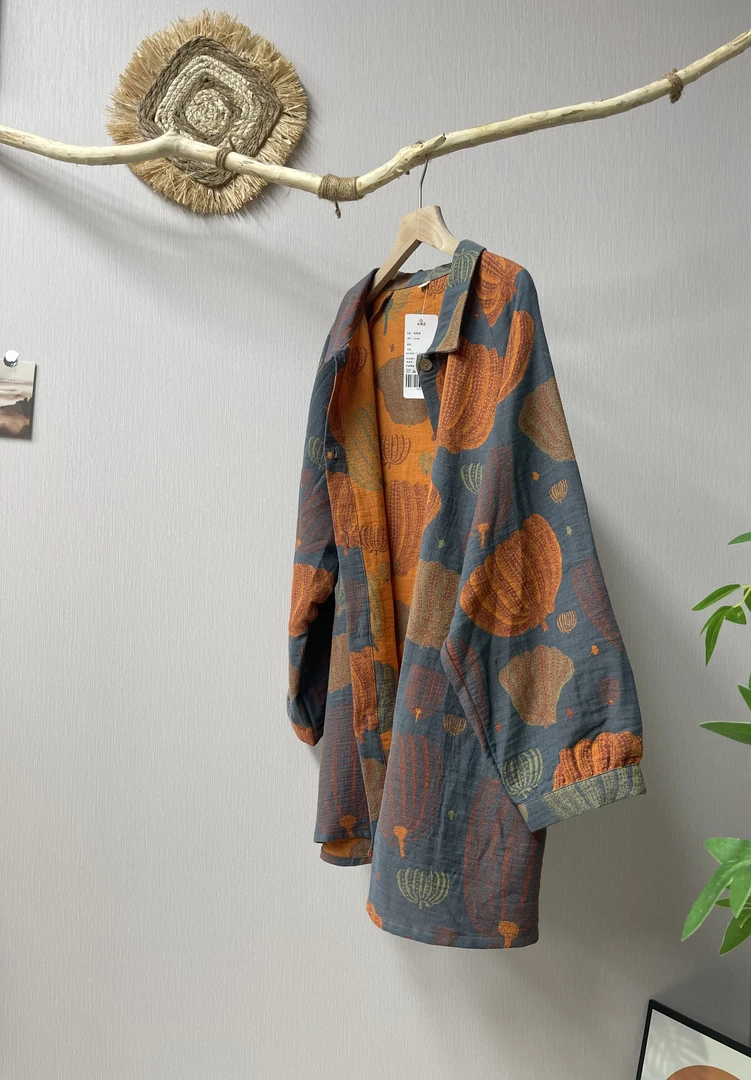 她.家 南瓜 全棉色织提花双层纱衬衫