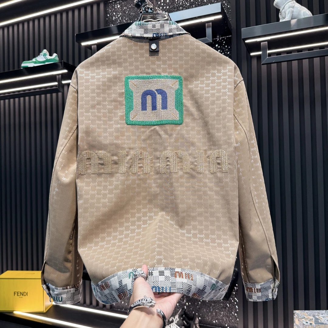 JJL欧货男士高端刺绣翻领休闲外套新款秋季潮牌轻奢皮夹克男上衣