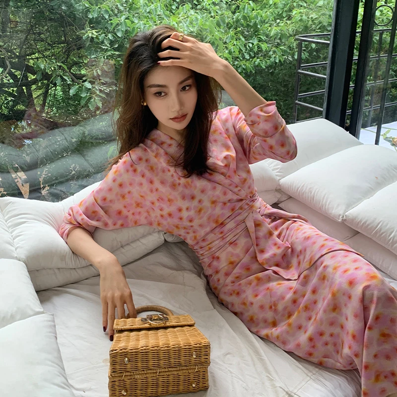 【ALONE SAVOR】醉芳菲，重磅18姆米真丝淡雅粉彩连衣裙U245碎花春秋