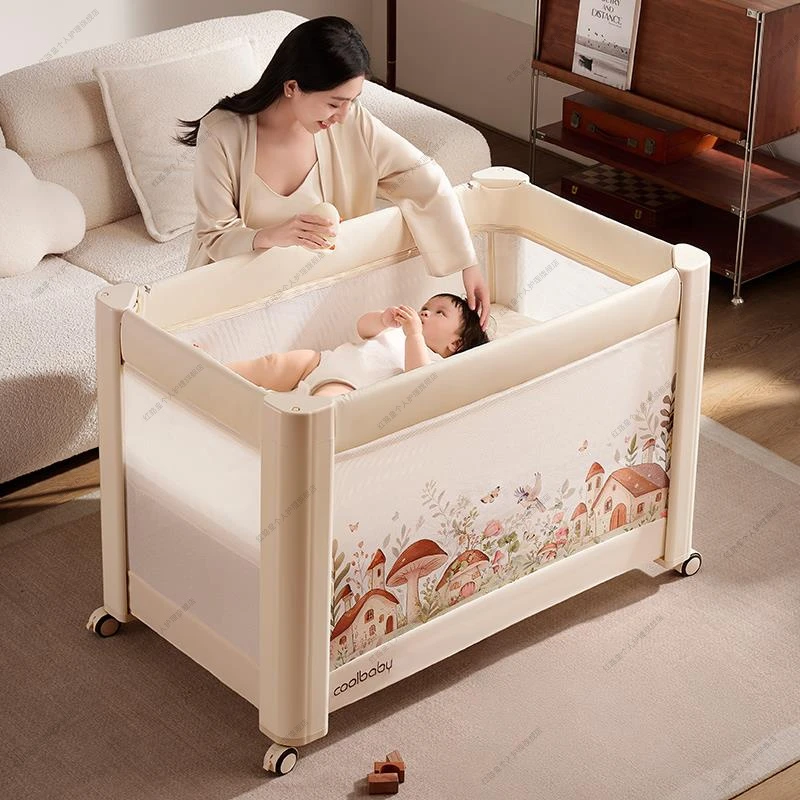 2025蘑菇屋婴儿床可折叠一键开合无缝拼接床便携多功能宝宝床