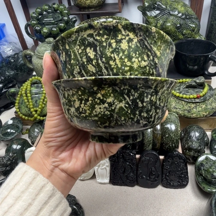 梦***凌蛇纹石玉未镶嵌玉碗金花玉碗
