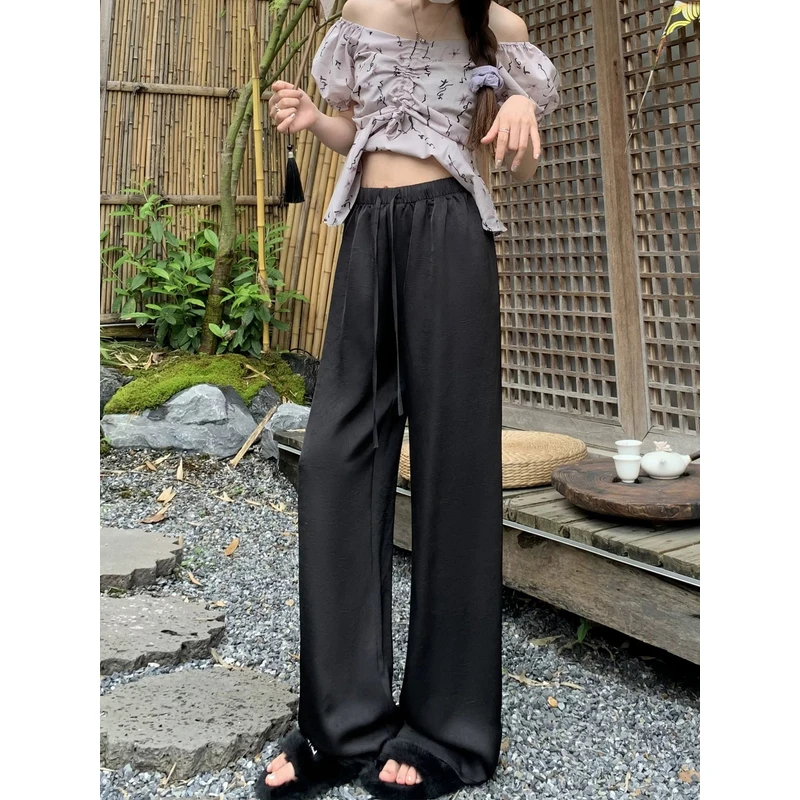 醋酸凉凉裤~韩版肌理感阔腿直筒裤显瘦显腿长夏季休闲裤KC189
