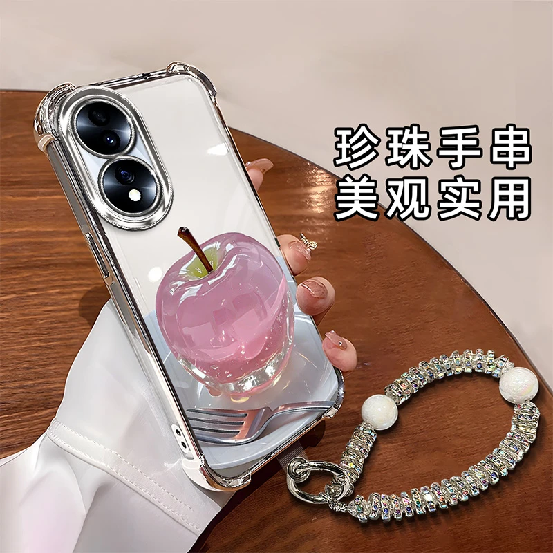 适用于【华为】荣耀70时尚创意水晶苹果全包电镀四角防摔手机壳女