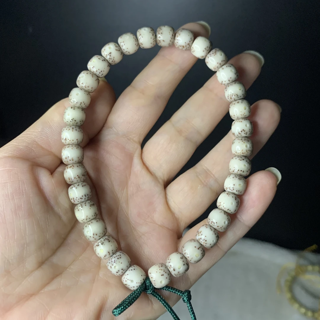 高端星月菩提石玉料8*7通体留白骨瓷白星月手串手持