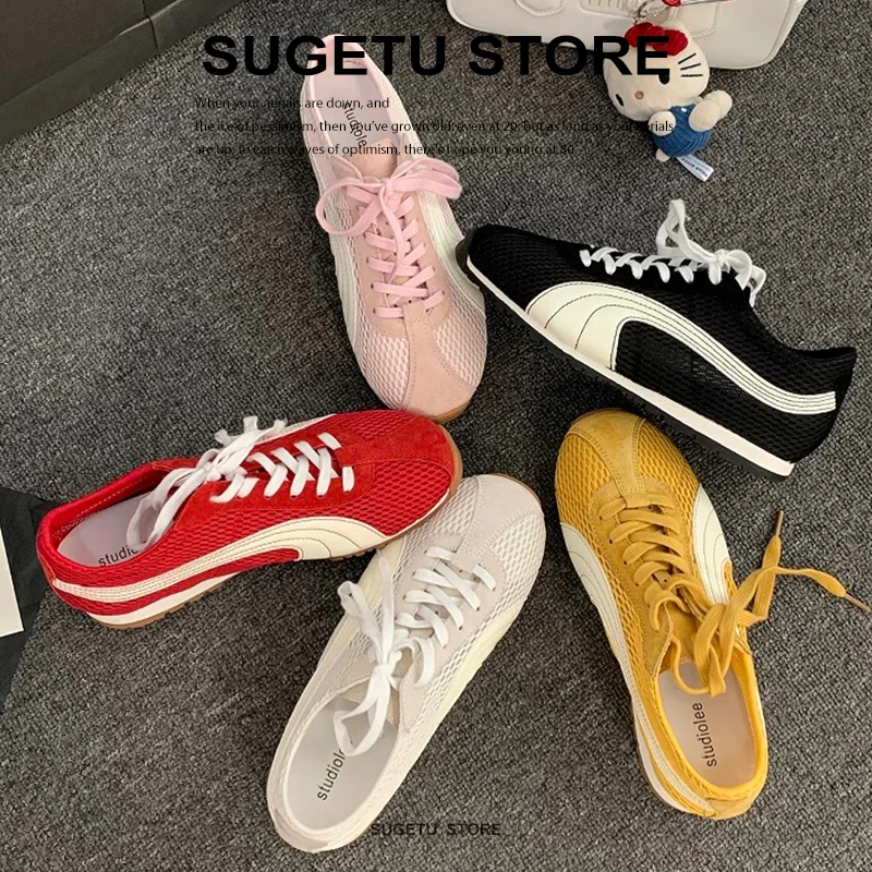 内增高德训鞋女2025夏季新款网眼透气真皮拼色休闲华夫阿甘鞋女潮