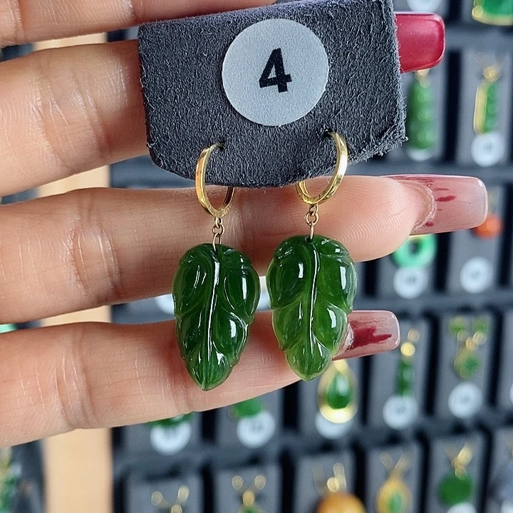 和田玉耳饰18K金镶嵌