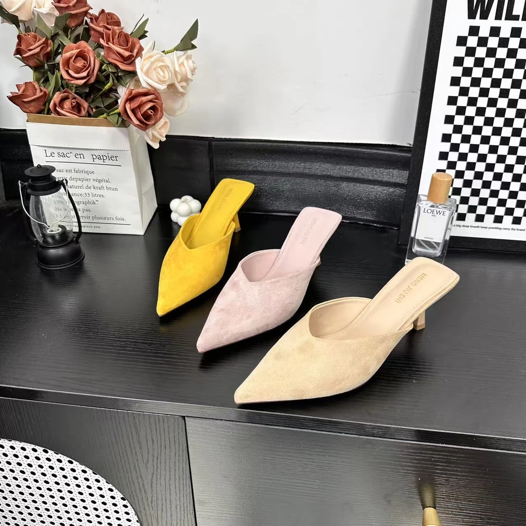 夏季新款时尚休闲女鞋气质款尖头高跟包头半拖冷粘工艺6801