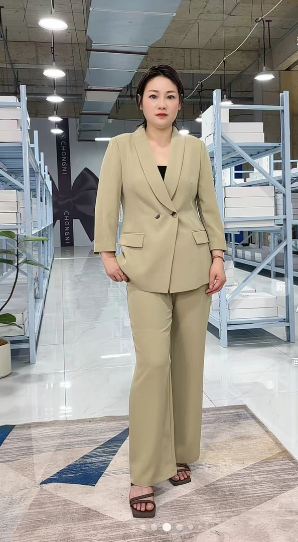 【T1407】高端西装套装女2024新款阔腿裤高级感职业正装米色西服