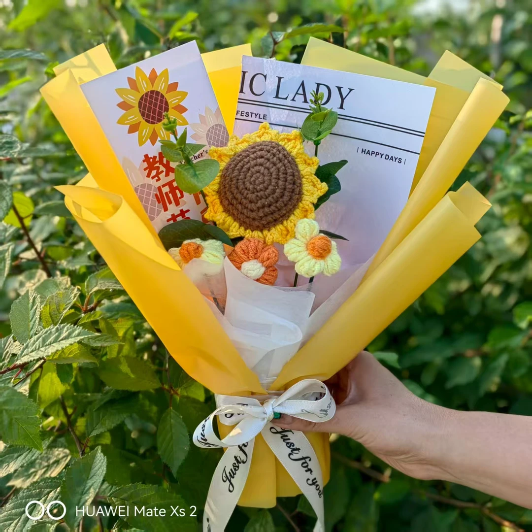 教师节工钩织编织毛线永生花成品花束创意款式仿真花礼品