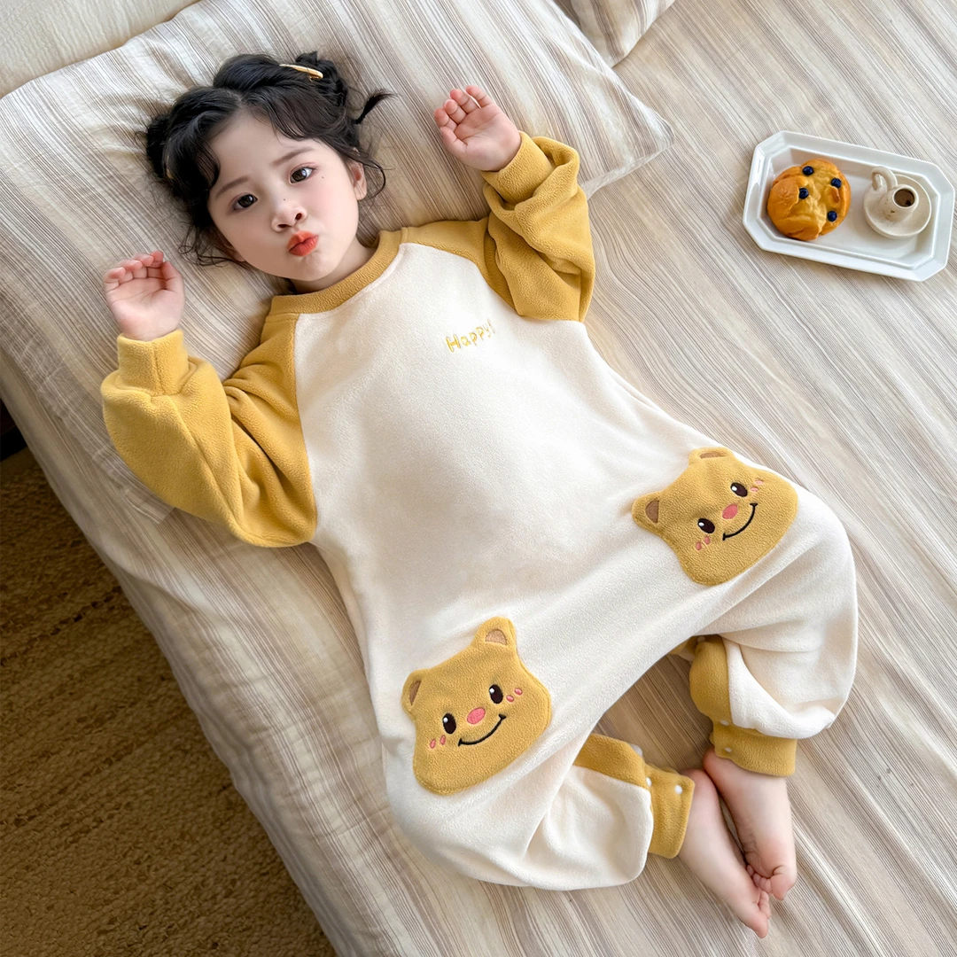 女童连体睡衣奥粒绒冬季薄绒儿童秋冬女孩宝宝婴儿冬款加厚睡袋