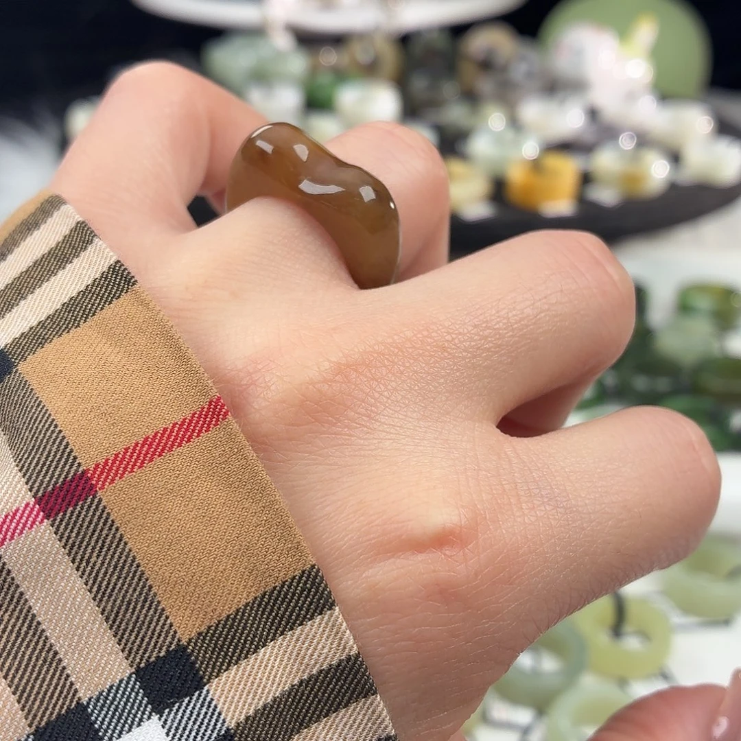 和田玉未镶嵌戒指S133太妃糖猫耳17.5