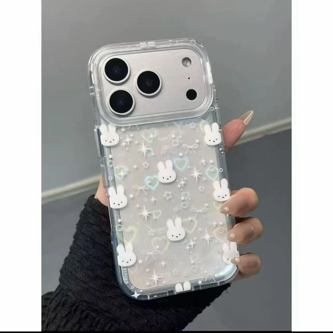 ins透明爱心米菲兔镭射手机壳适用iPhone17promax/16IMD防摔可爱