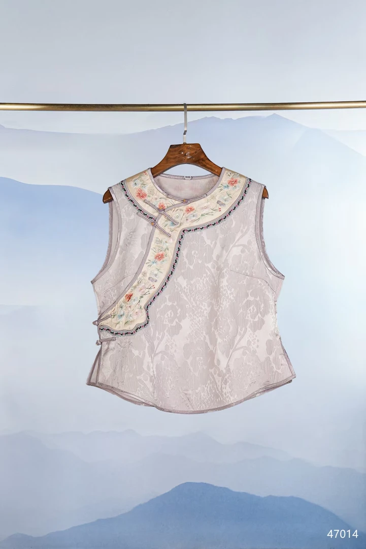 【玉花容】国风手推绣 醋酸冠乐绉柔软舒适25347014 修身气质款马夹