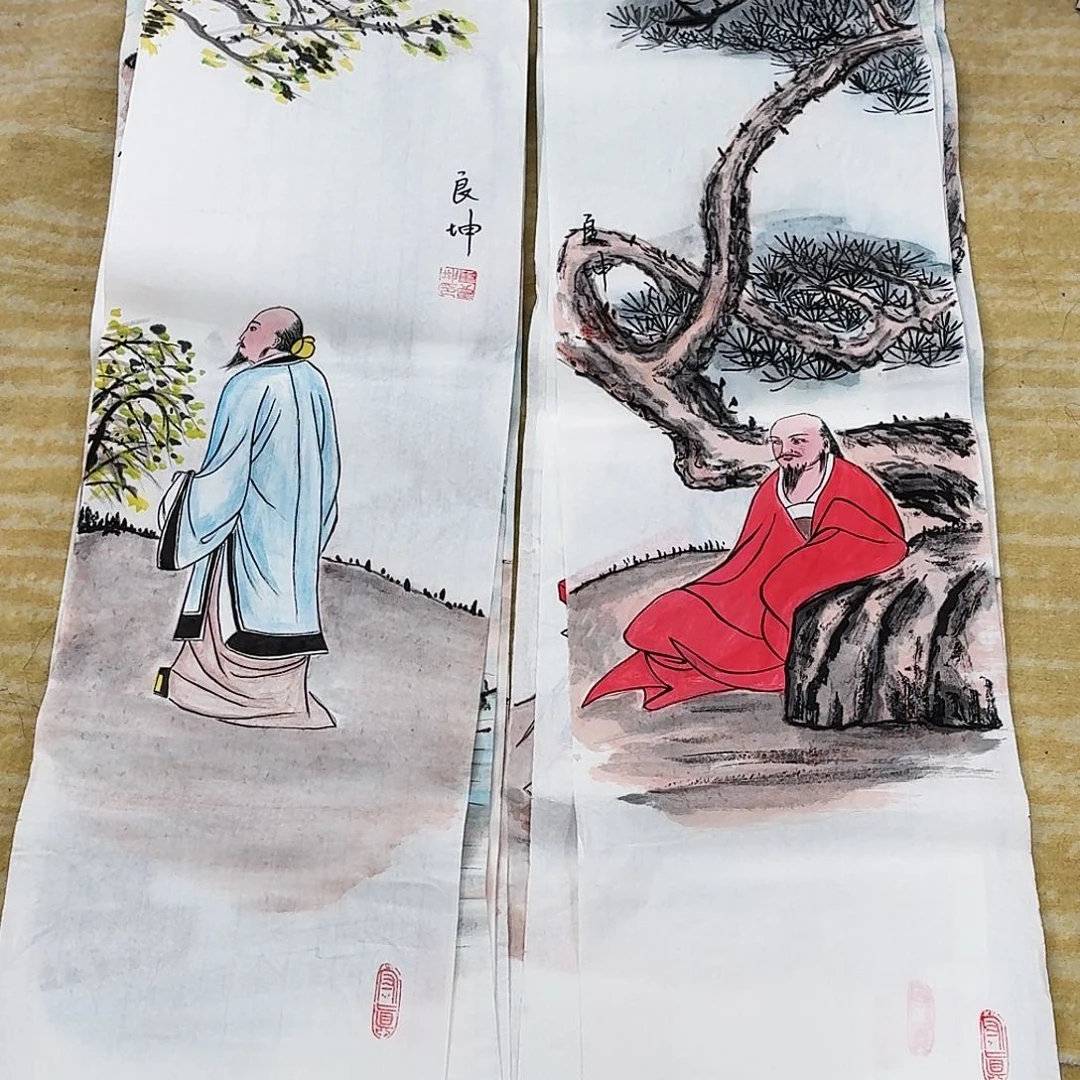 国画100.26两张原稿手绘人物
