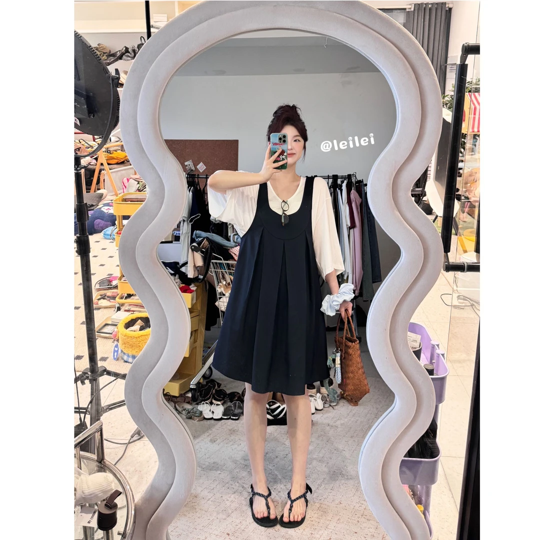 【圣马丁夏日】大U领中长袖上衣+可两面穿背带长短连衣裙