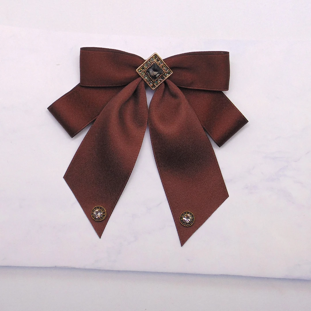 领结女咖棕色蝴蝶结飘带职业装领口气质配饰高级感水钻别针装饰品