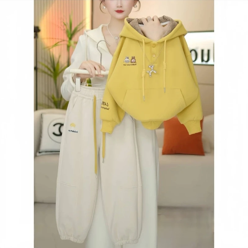 2025女童拉布布刺绣卫衣卫裤两件套新款春秋连帽上衣束脚裤运动