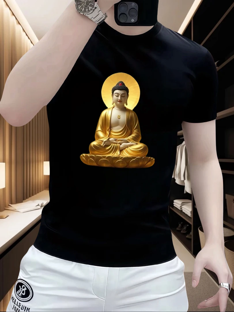 新款百搭潮牌T恤男重磅弹力短袖高街设计感修身痞帅半袖上衣体恤