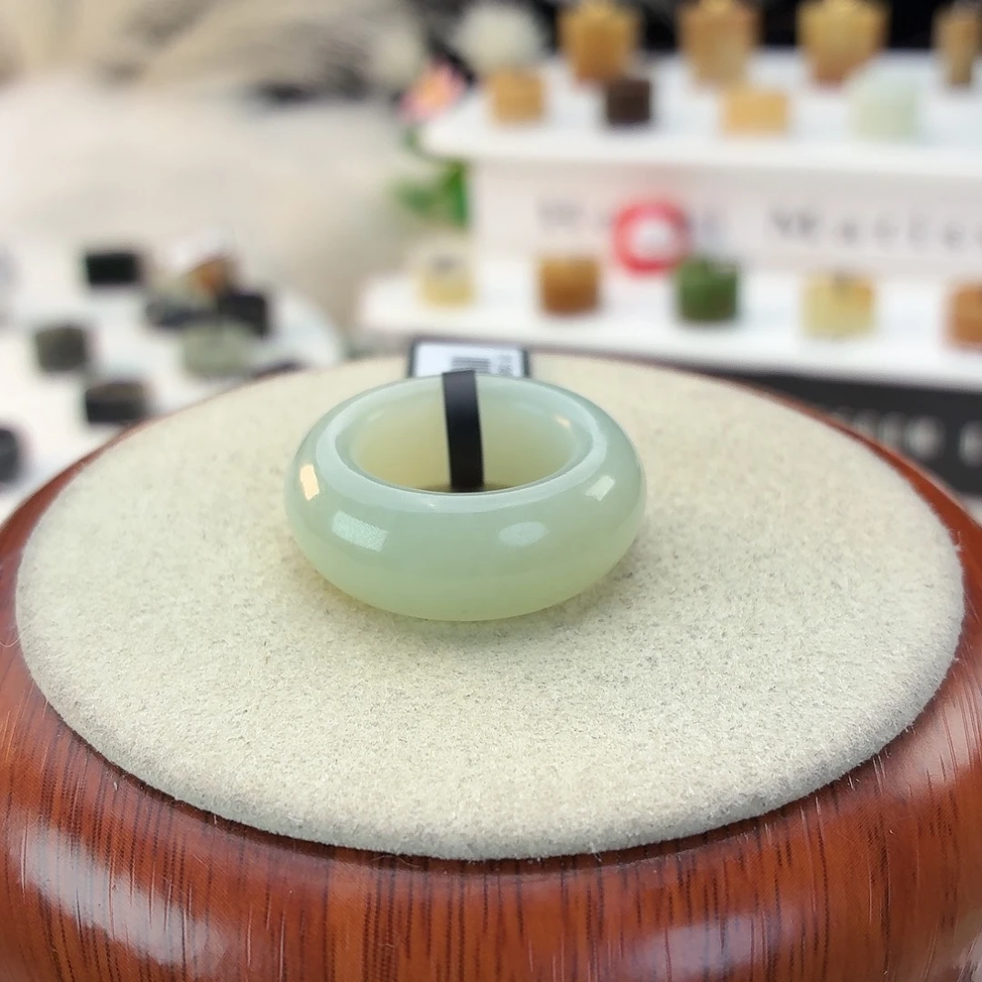 和田玉未镶嵌戒指i41奶蓝轮胎墩墩17.4mm
