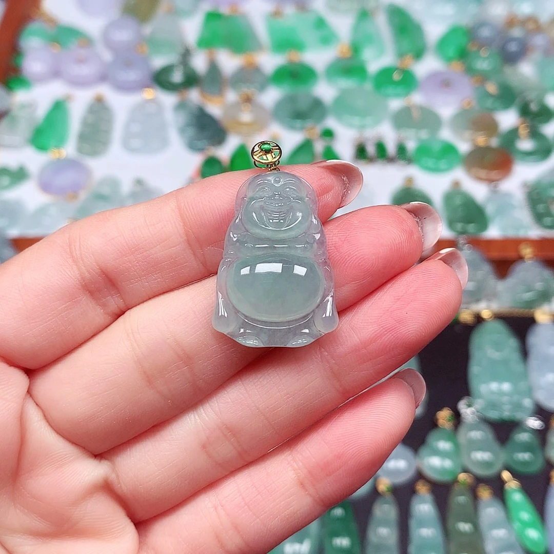 翡翠颈饰18K金镶嵌天然翡翠A货