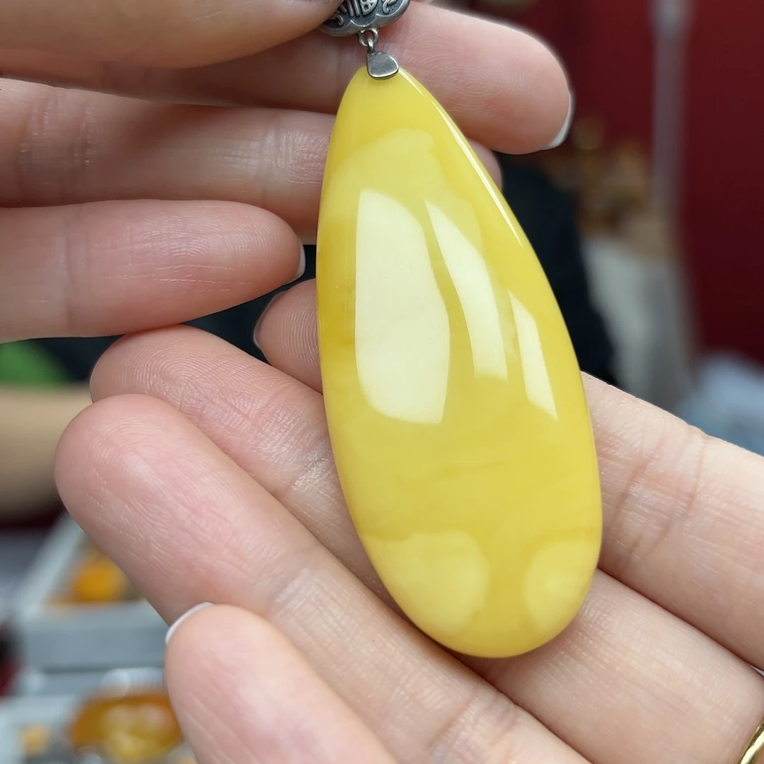 琥珀裸石银S925镶嵌8吊坠