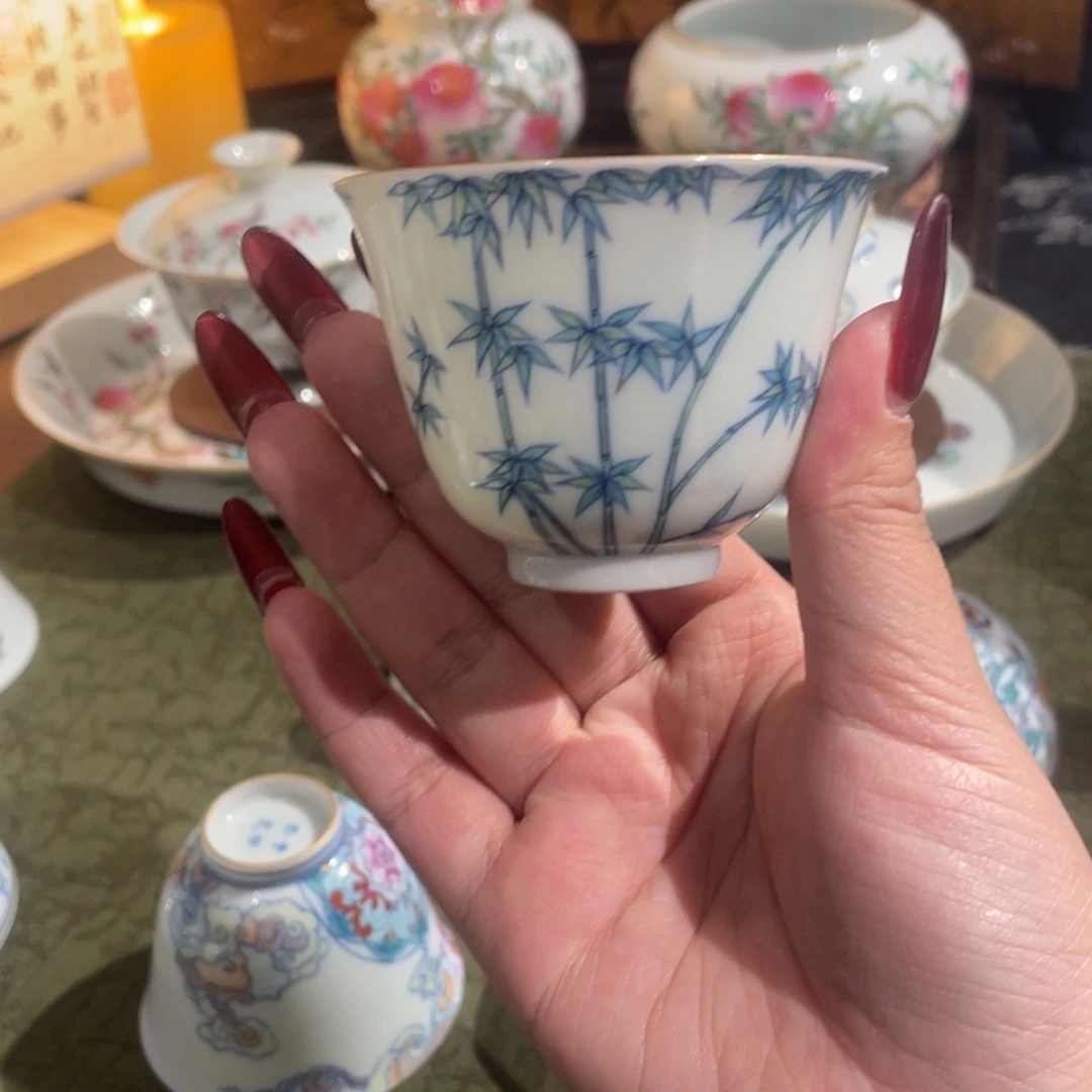 柴胎斗彩竹子铃铛杯杯