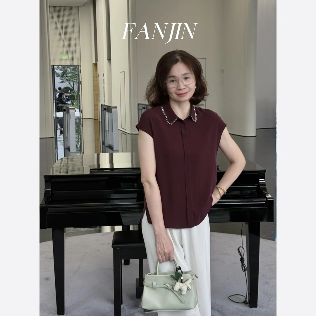 【F·J】桑蚕丝鬼绉衬衫女夏季新款翻领设计感无袖女士衬衣FJ9837S
