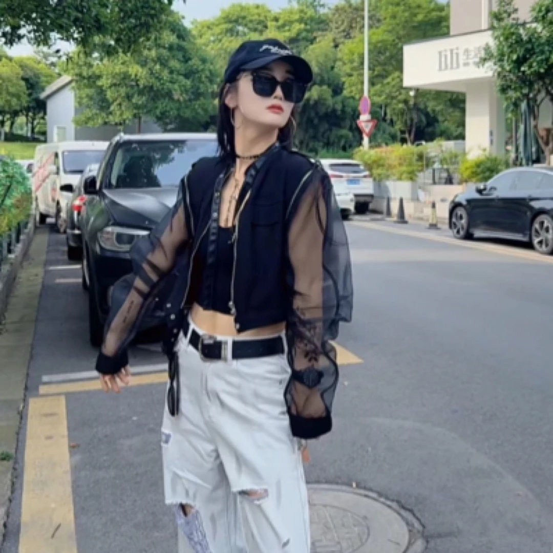 【C度笑笑力推】63760新品时尚南油高货欧更纱拼接短款外套