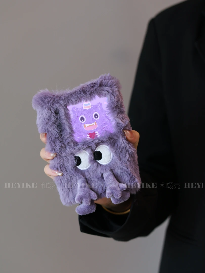 紫色毛绒小怪兽适用华为purax手机壳典藏版小米mixflip2折叠可爱