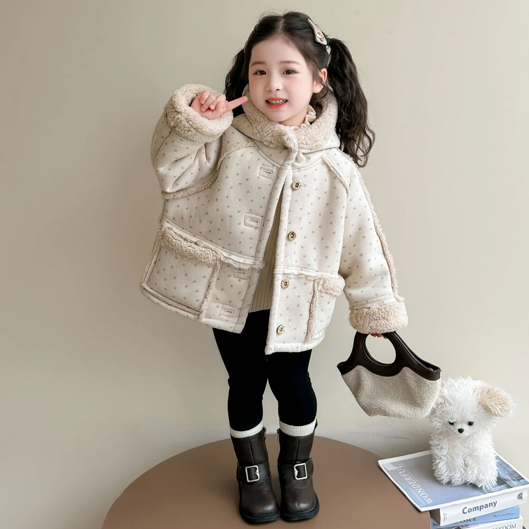 女童外套秋冬款2025新款儿童皮毛一冬装小女孩洋气加绒加厚上衣