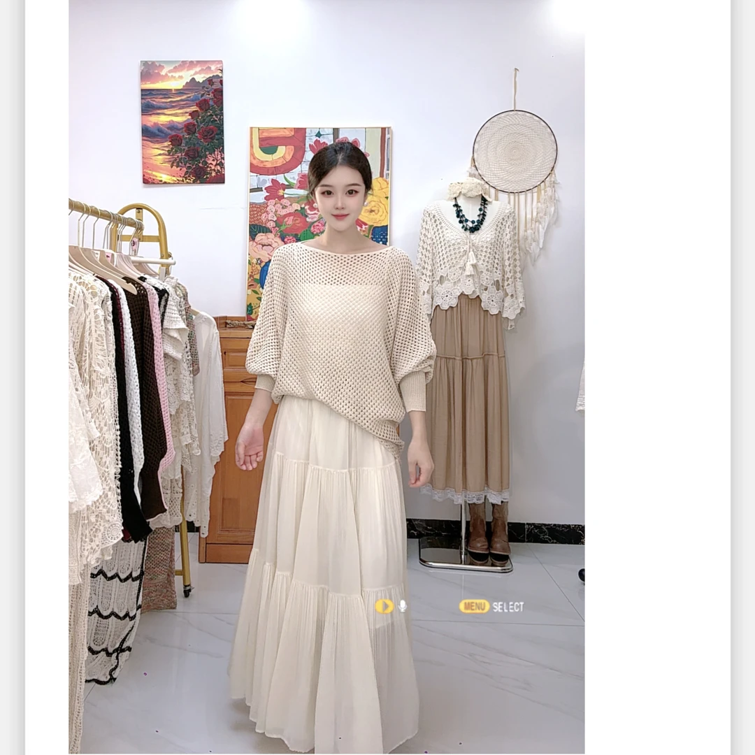 夏季镂空蝙蝠袖罩衫#18075-1送腰带