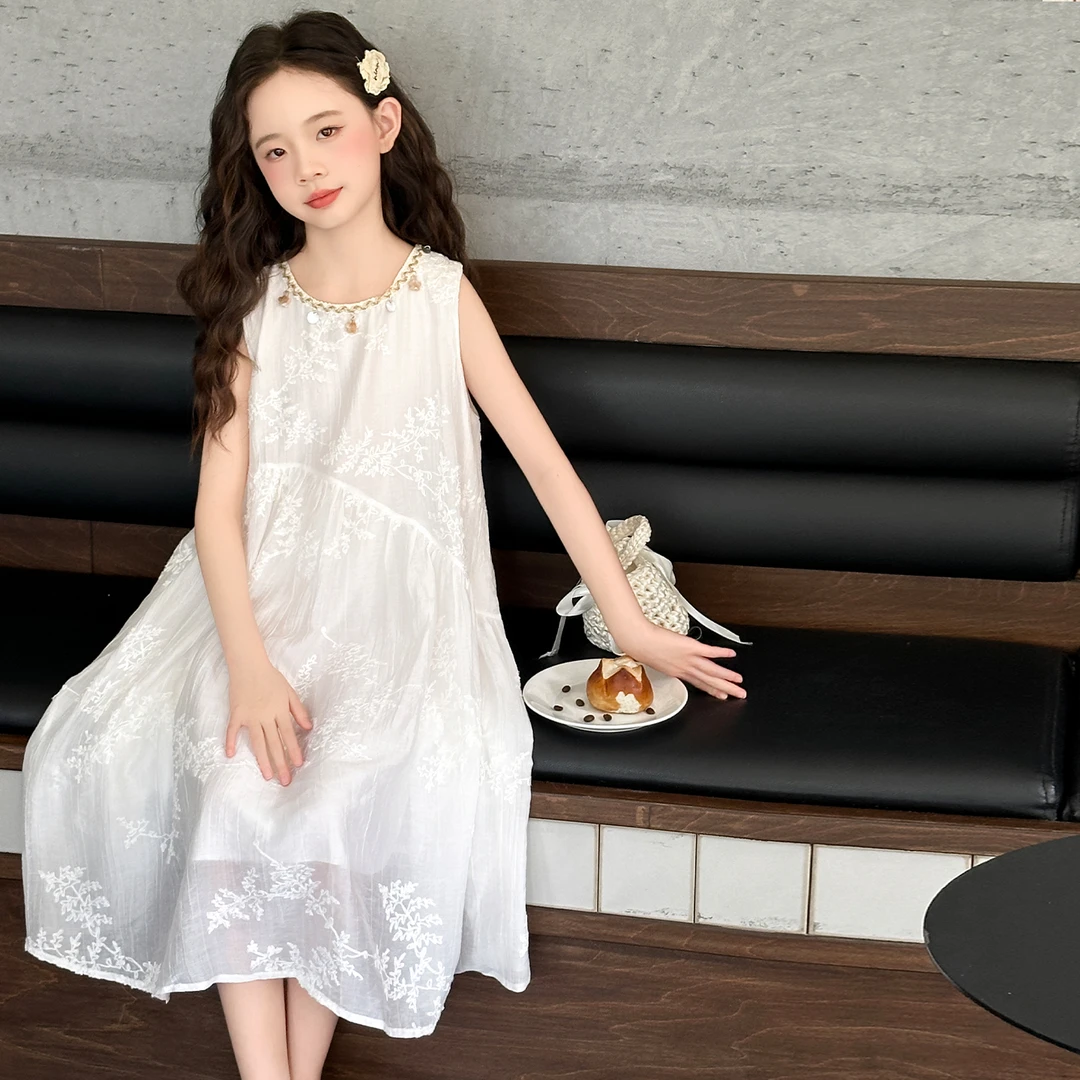 女童连衣裙夏季2025新款大童洋气韩版儿童公主裙女孩无袖背心裙子