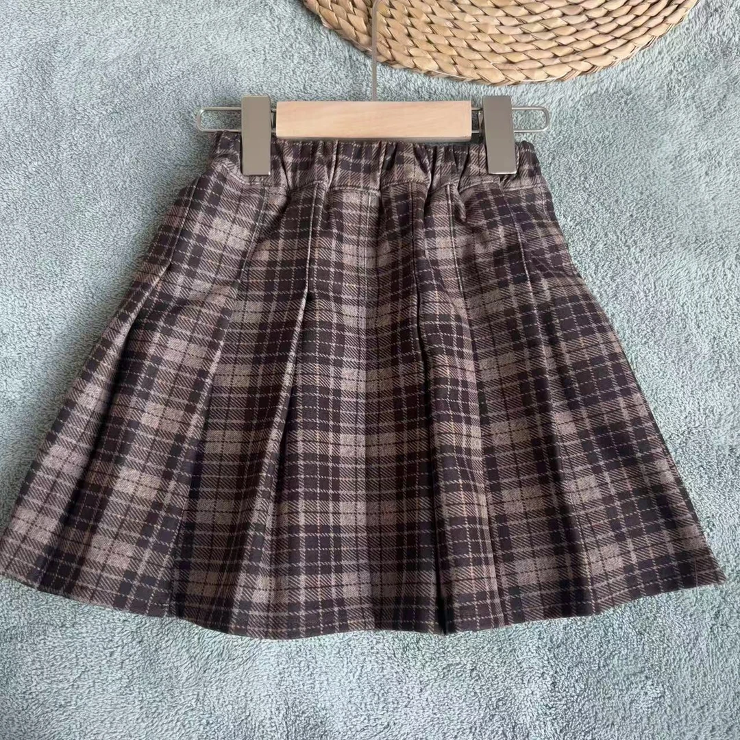 女童格子短裙秋冬新款宝宝时髦休闲A字百褶裙子洋气半身裙