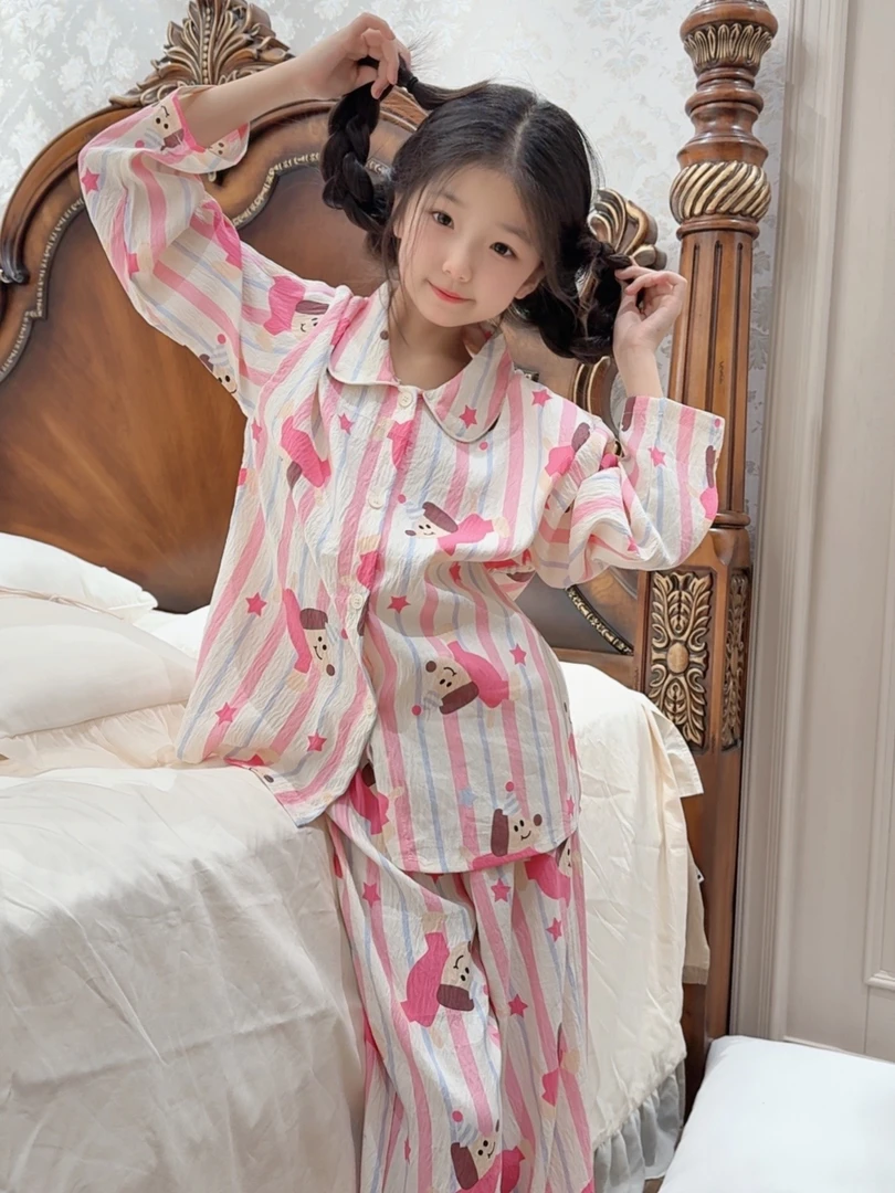 女童睡衣春秋款2025新款洋气儿童长袖长裤家居服套装女孩公主卡通