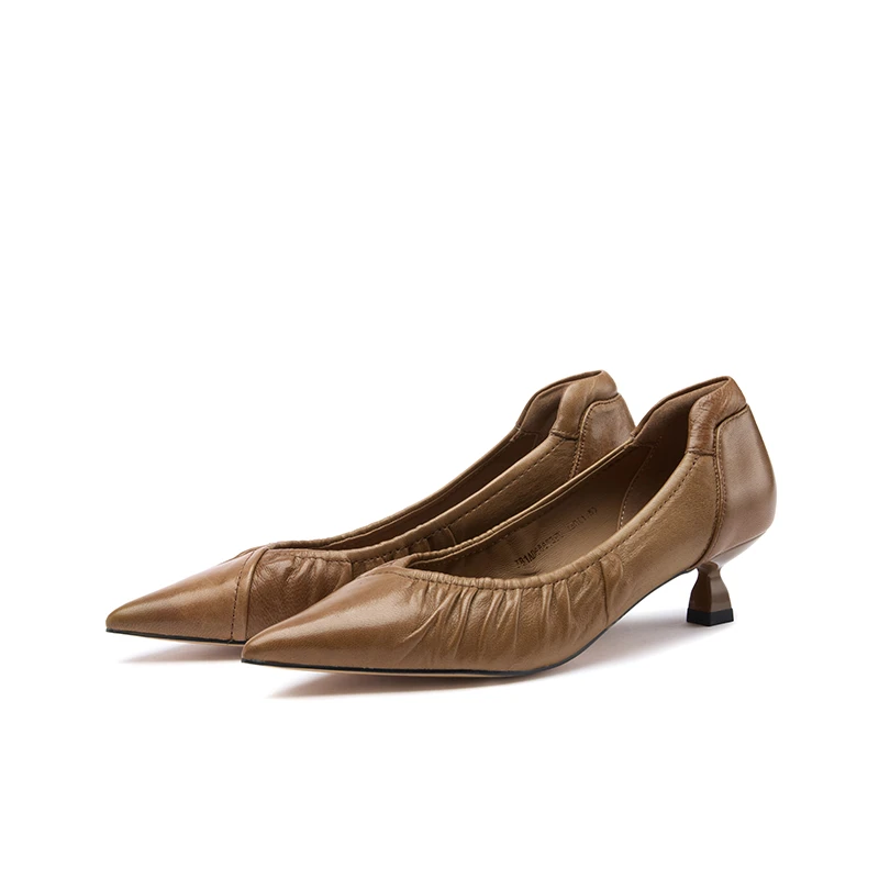 JANEHARLOW 羊皮拉皱款细跟高跟鞋尖头浅口单鞋J81AD86653