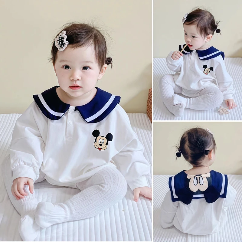 正品（送袜子）卡通海军领三角包屁衣 翻领潮款男女宝衣服哈衣爬